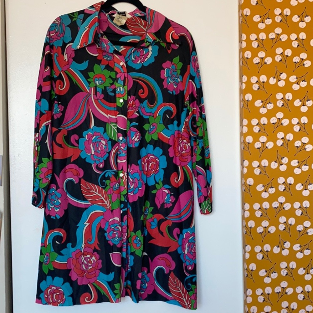 Vintage 70s Floral Button-up Dress